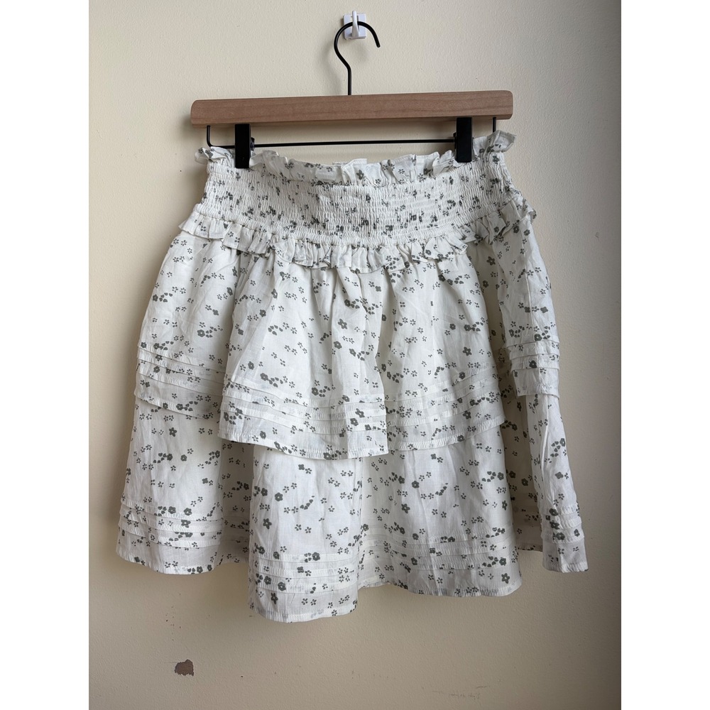 Cleobella x Arrows & Bow Organic Cotton Floral Smocked Ruffle Mini Skirt White M - Picture 3 of 6